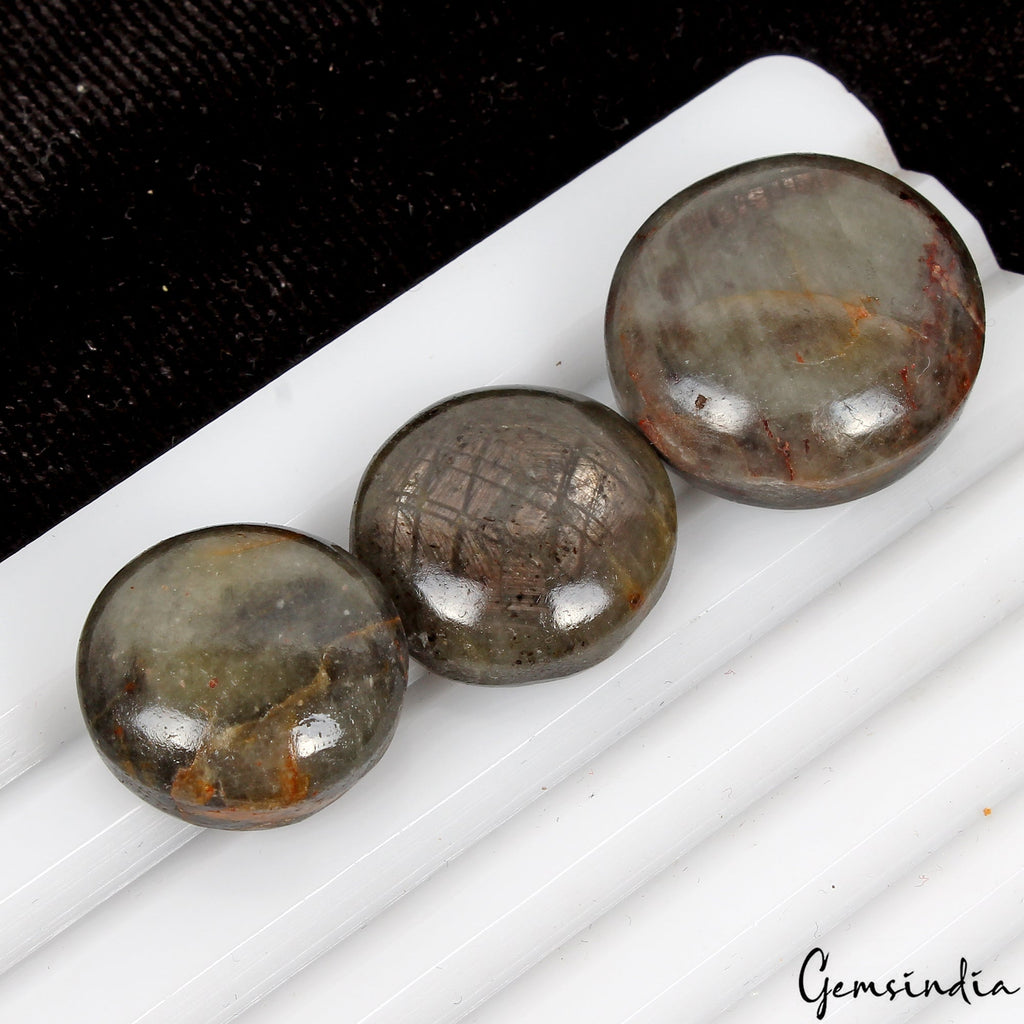 130.30 Ct/3Pcs Natural Untreated Brown Sapphire Round Cab Loose Gems For Jewelry