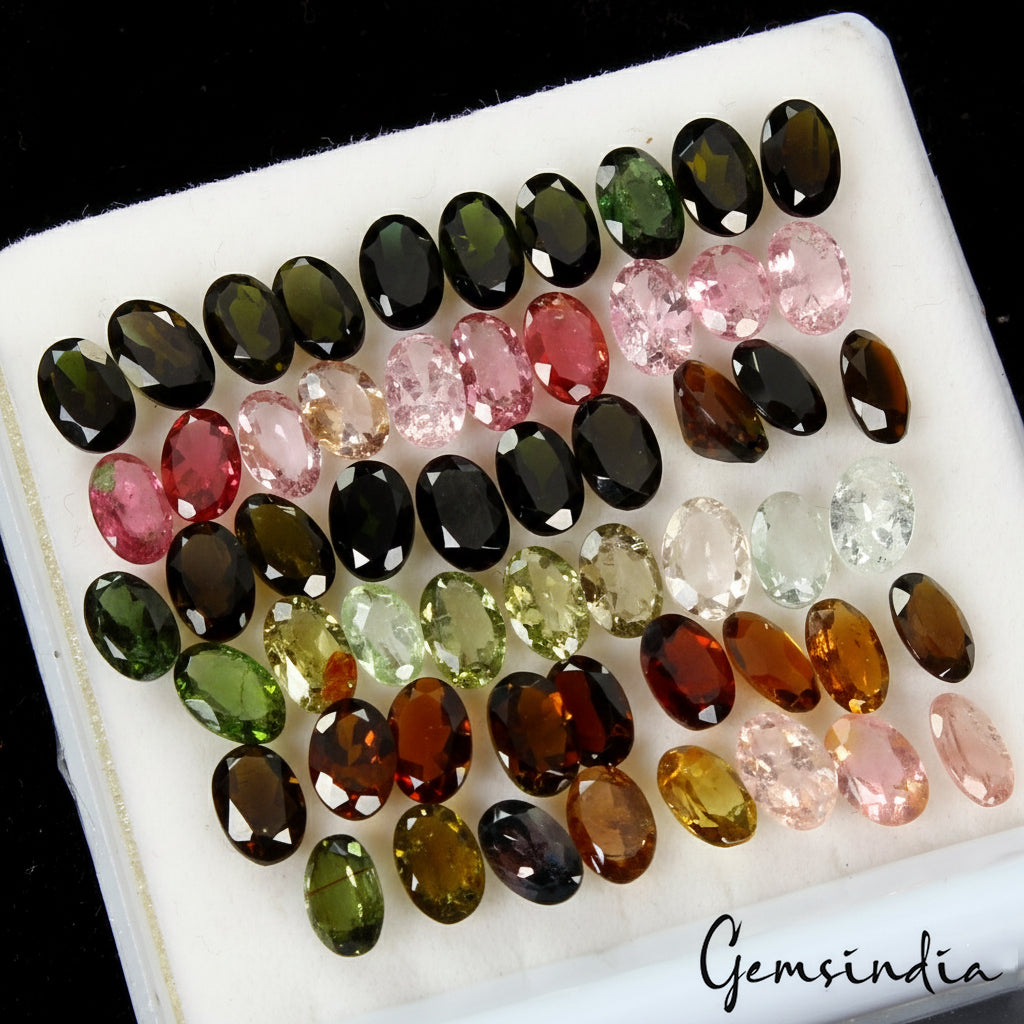 24.00 Cts Excellent Oval Cut Natural Multi Color Tourmaline 57 Pcs Loose Gems