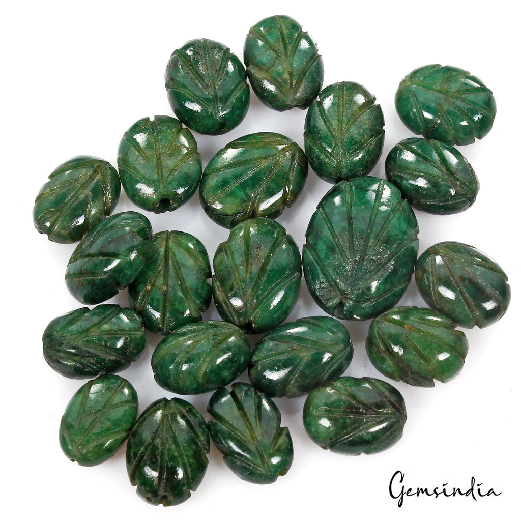 116.50 Ct/21 Pcs Natural Brazilian Dark Green Emerald Oval Carved Drill Bead Gem