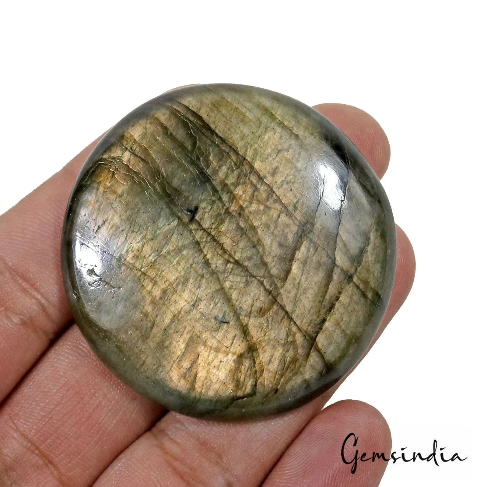 145.60 Ct 47x8 mm Natural Peach Shine Labradorite Round Cabochon Loose Gemstone