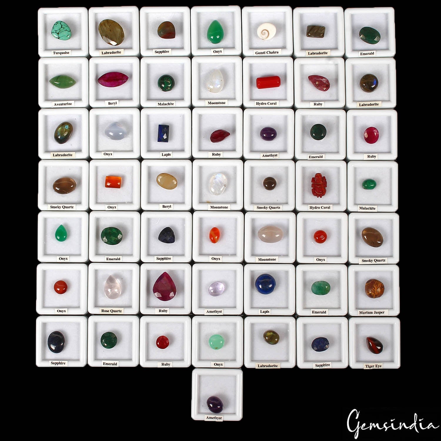50 Pcs Estate Genuine Multi Color Loose 7mm -18mm Gems Lot Collection w/ Boxes