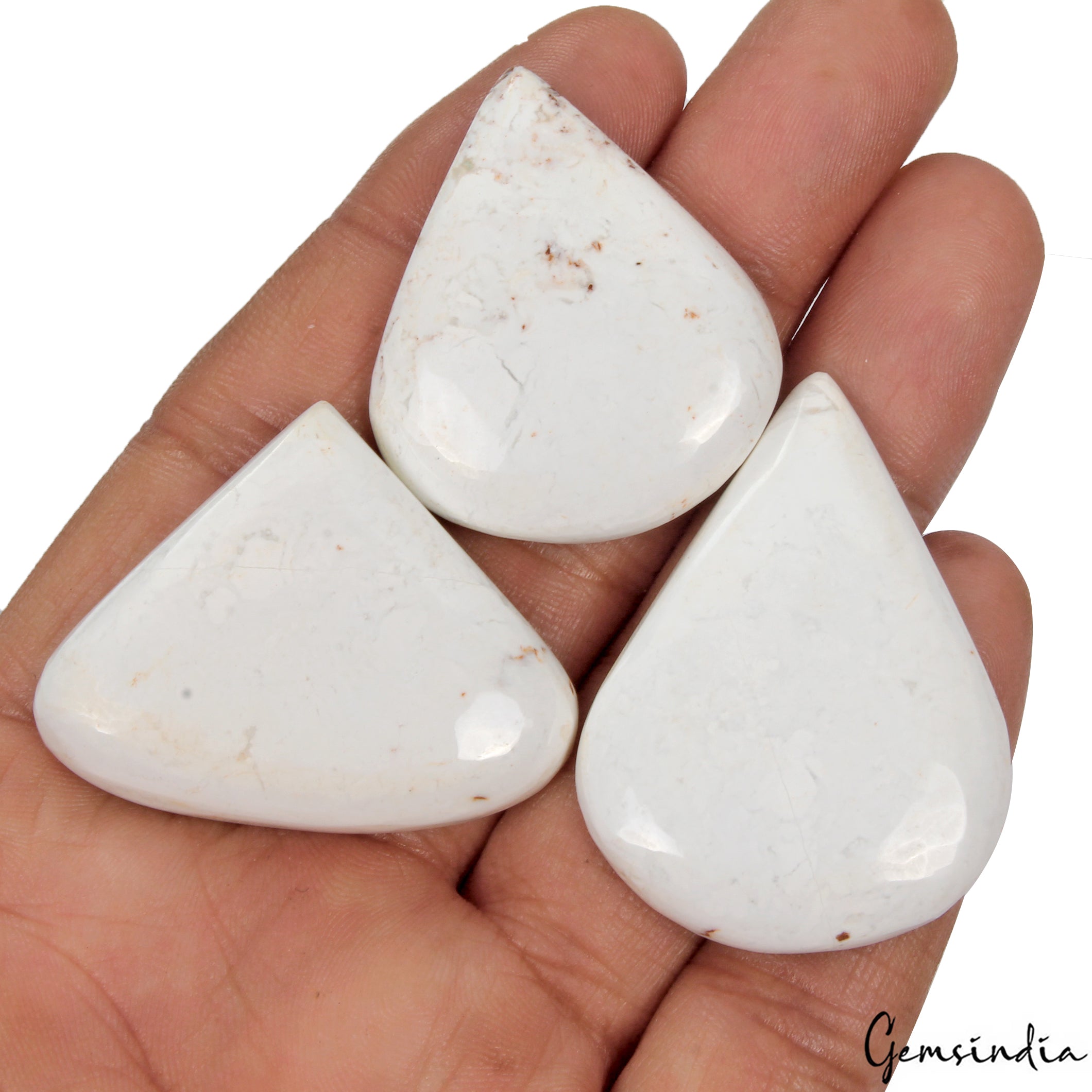 Natural White Buffalo Turquoise 33-44mm Pear Cabochon 3 Pcs Loose Gemstones Lot