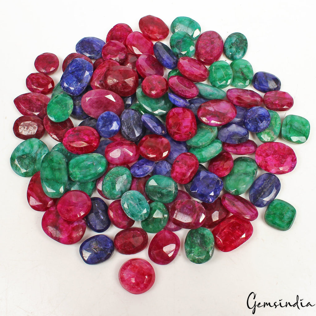 1050 Ct/100 Pcs Natural Blue Pink Beryl Emerald Oval Faceted Loose Wholesale Gem