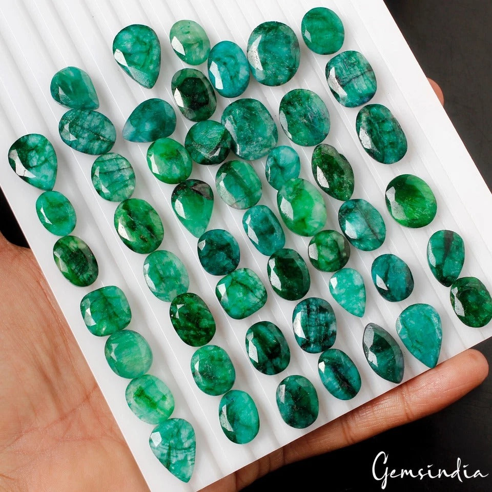 Emerald Lot, Loose Gemstone, Color Enhanced, Green — 50 Pieces, 12mm to 19mm, 450 Ct, Brazil