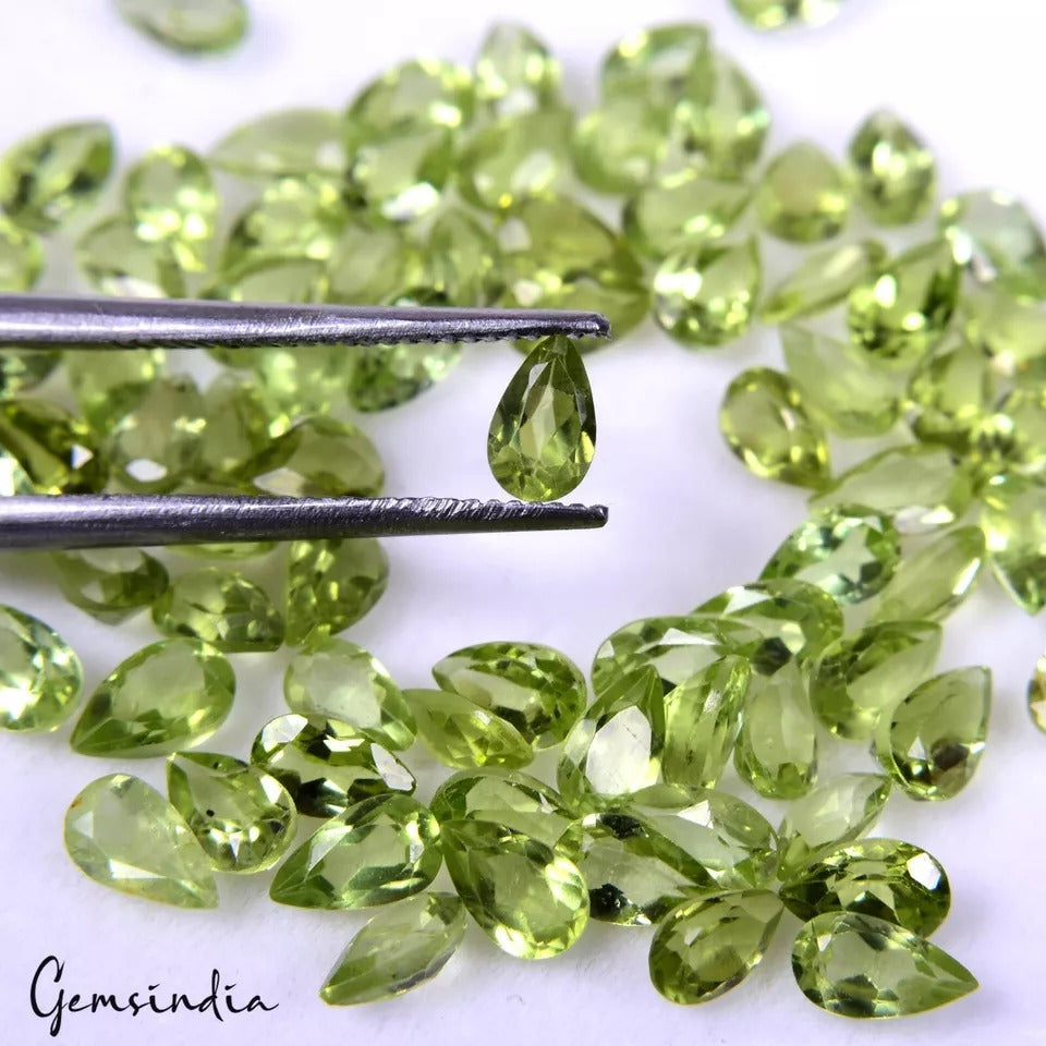 Peridot Lot, Loose Gemstone, Pear Faceted, Untreated — 77 Pieces, 4mm to 5mm, 17.10 Ct