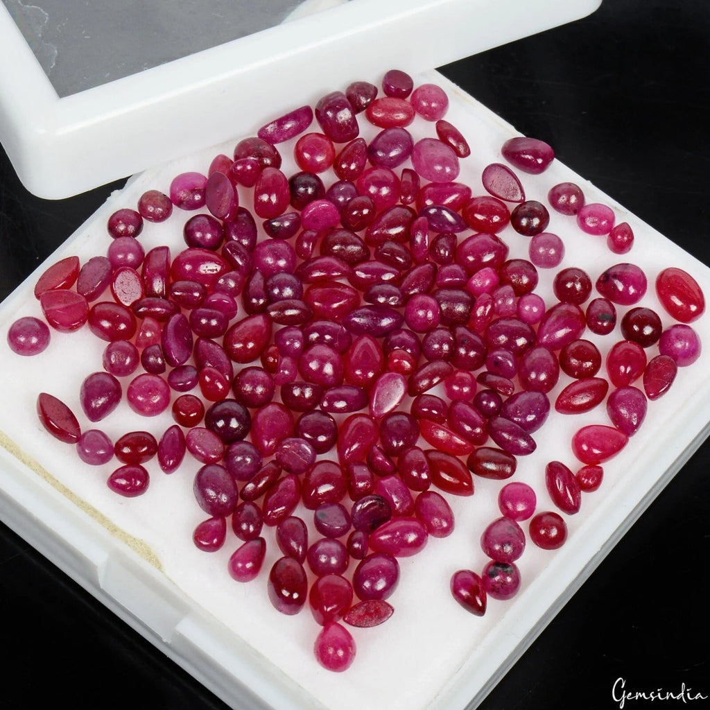 Certified 73.90 Cts/170 Pcs Natural Red Ruby Mix Cab Loose Gems Lot For Jewelry