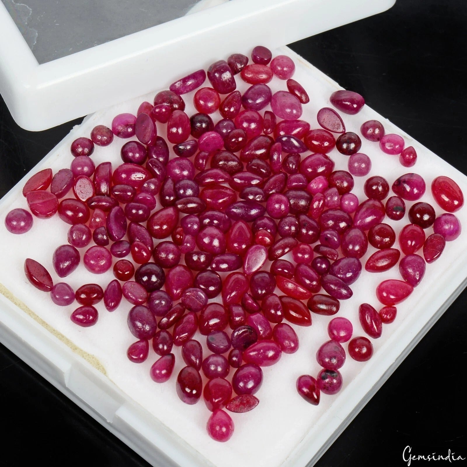 Certified 73.90 Cts/170 Pcs Natural Red Ruby Mix Cab Loose Gems Lot For Jewelry