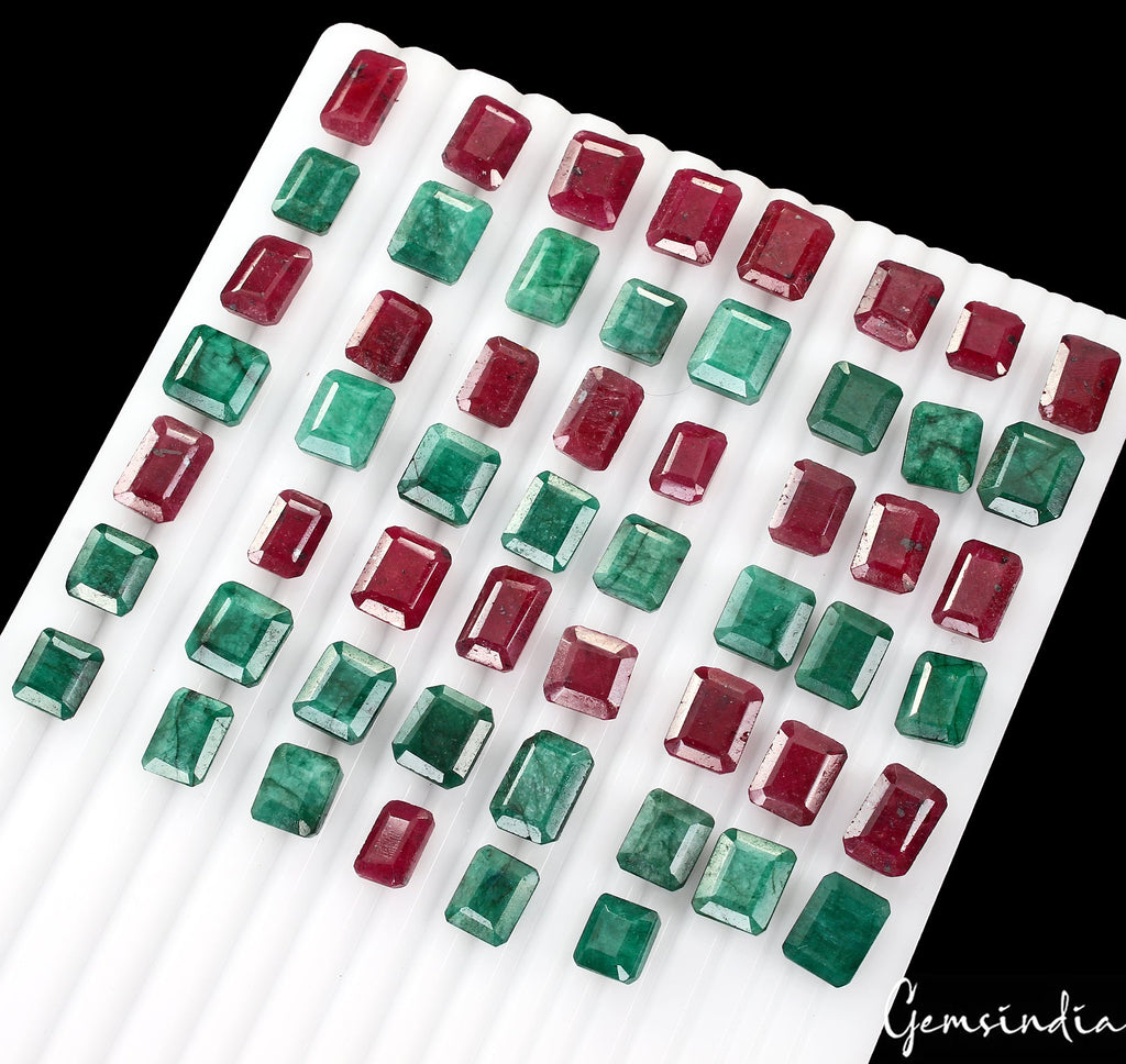 400 Ct Natural Ruby Emerald Wholesale Emerald Cut Loose Ring Size Gems Lot 54pcs