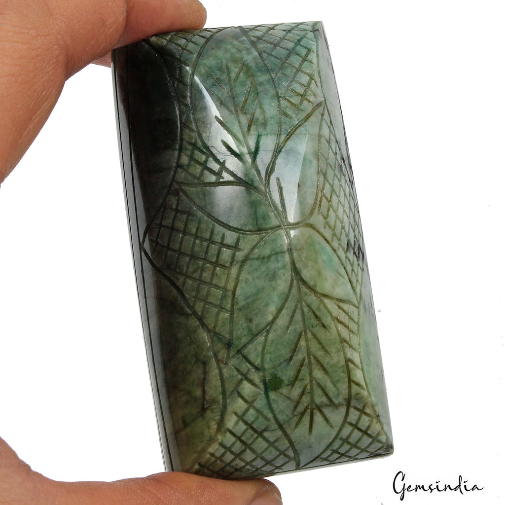 1050 Ct Natural Green Brazilian Emerald Rectangle Carving Museum Size Loose Gems