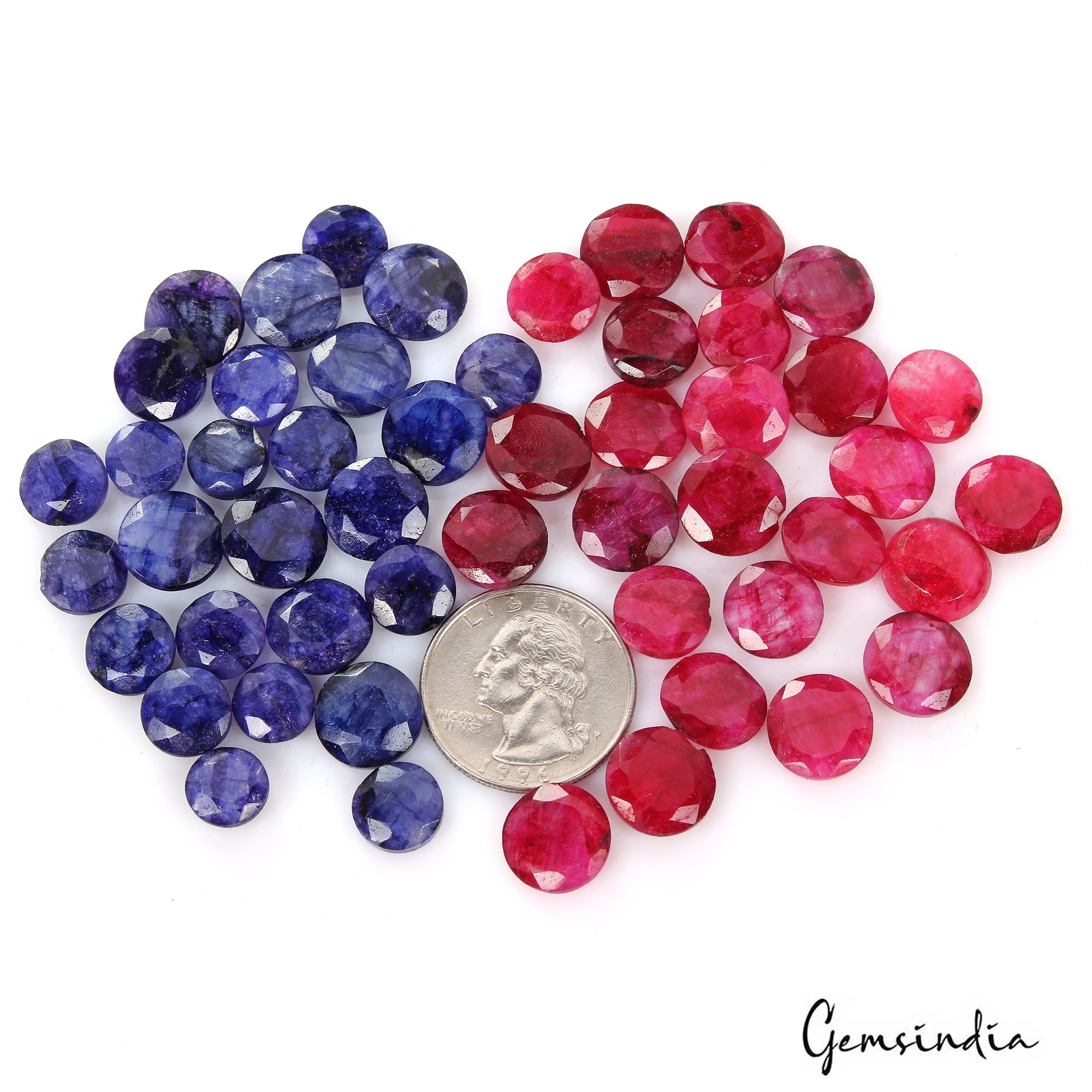 220 Ct/48 Pcs Natural Red Blue Beryl Round Faceted Cut Loose Gem Lot For Jewelry