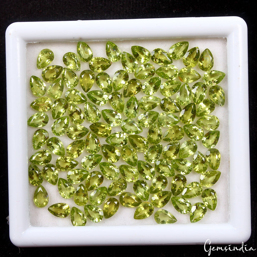 Natural Green Peridot 6mmx4mm Pear Cut Faceted Loose AAA Quality Gemstone 42 Cts