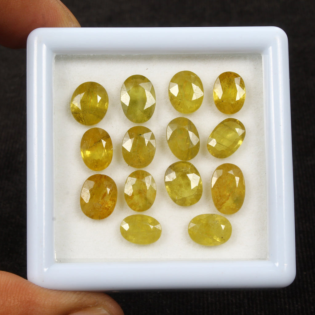 Certified 25.50 Ct Natural Yellow Sapphire Oval Faceted Loose Gemstones~ 14 Pcs