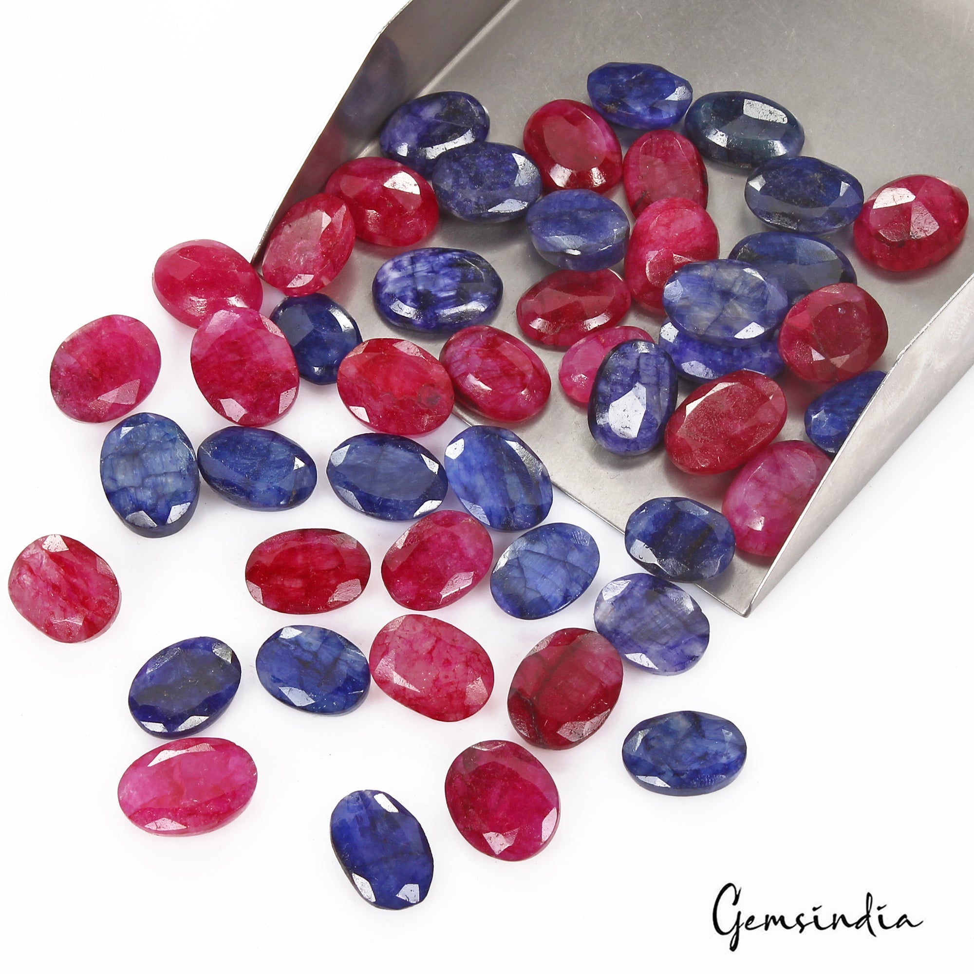 470 Ct/46 Pcs Natural Red Blue Beryl Oval Faceted Cut Loose Gems Lot For Jewelry