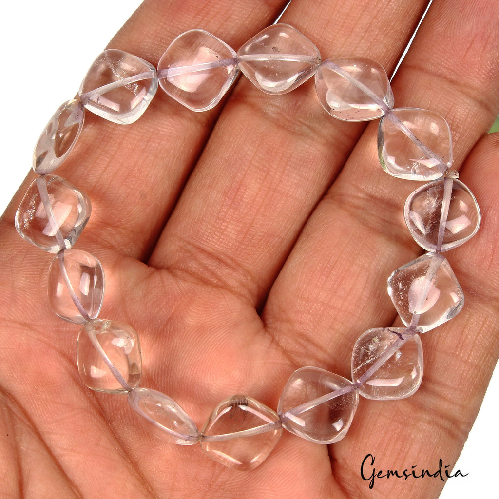 71.60 Ct Natural Untreated White Quartz Cushion Center Drilled Handmade Bracelet