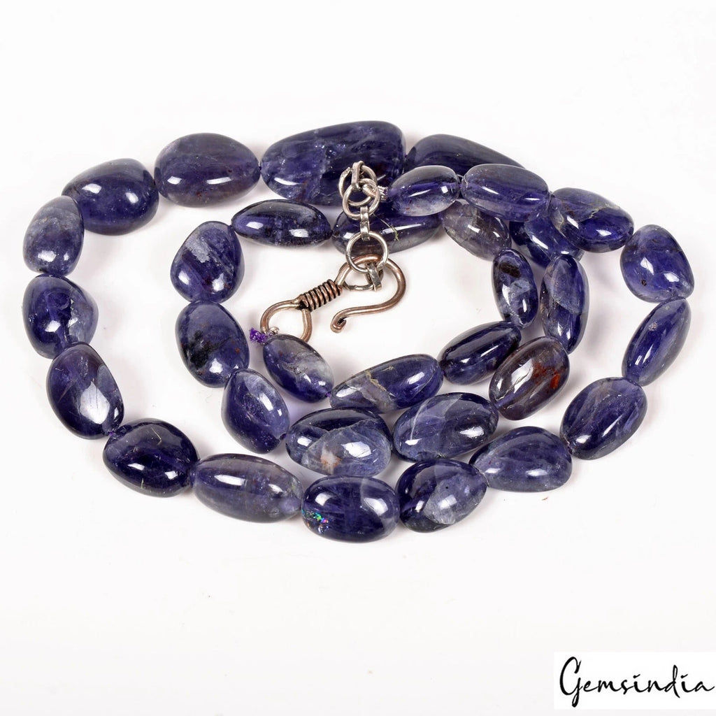 Handmade Single Strand Blue Iolite Gemstone Beads 18" Women Adjustable Necklace