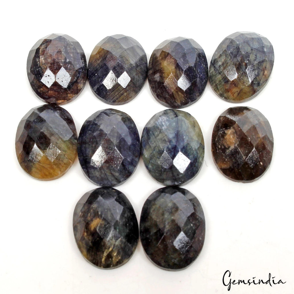 Sapphire Lot, Loose Gemstone, Oval Checker Cut w/ Flat back, Color Enhanced — 10 Pieces, 15x11mm, 104.80 Ct, Madagascar