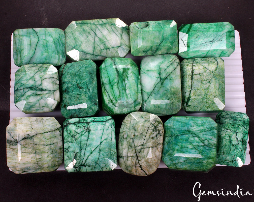 5600 Cts/14 Pcs Natural Brazilian Green Emerald Mix Cut Loose Wholesale Gems Lot