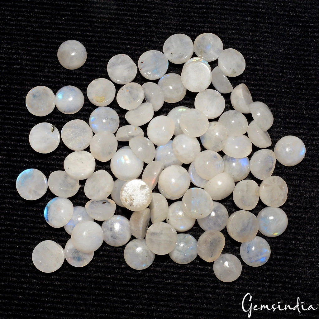 Rainbow Moonstone Lot, Cabochon — 73 Pieces, 9mm to 10mm, 300 Ct