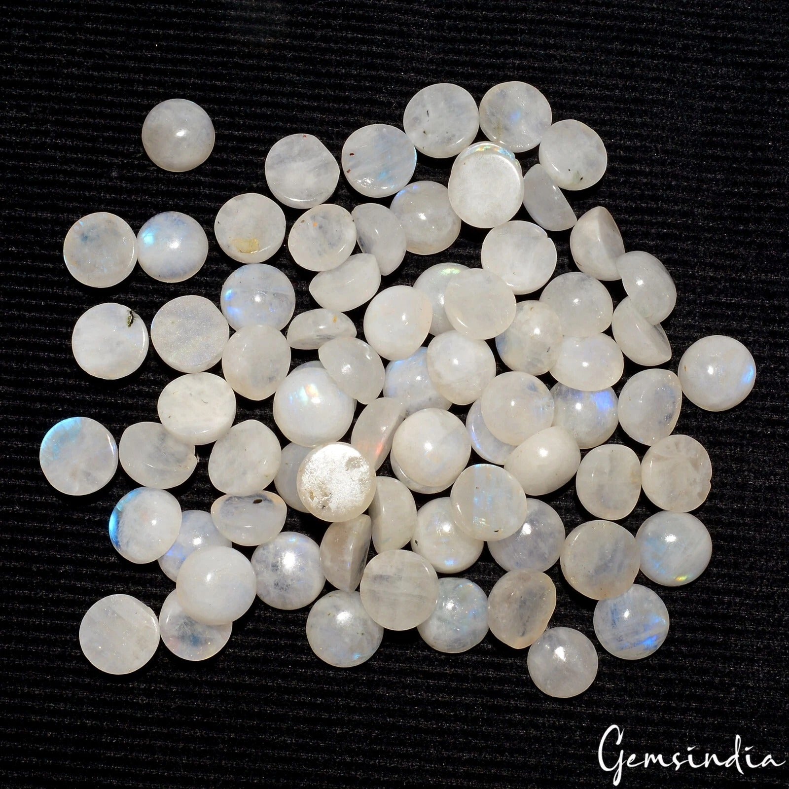 Rainbow Moonstone Lot, Cabochon — 73 Pieces, 9mm to 10mm, 300 Ct
