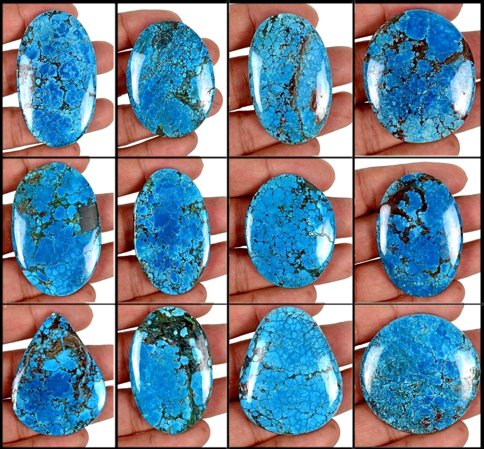 2020 Ct Natural Spiderweb Blue Turquoise Mix Cabochon Loose Gemstone Lot 12 Pcs