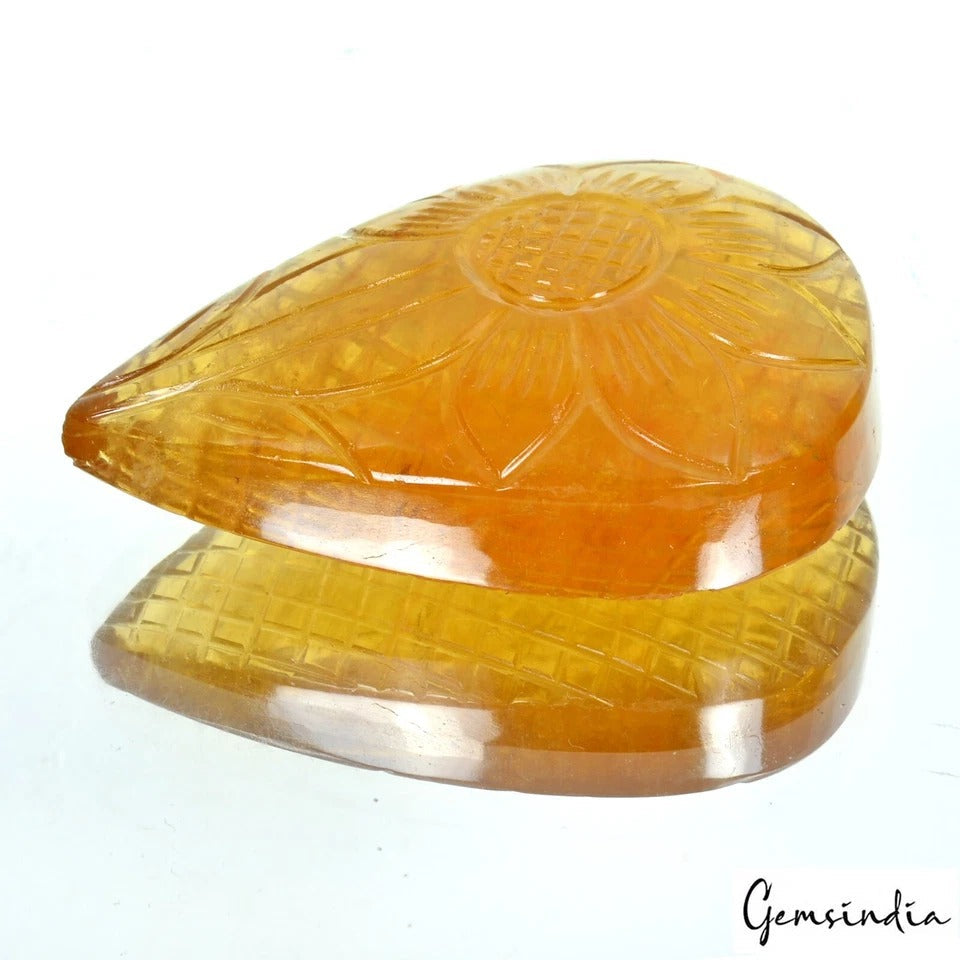 540 Ct Natural Yellow Fluorite Beautiful Floral Carving Loose Untreated Gemstone