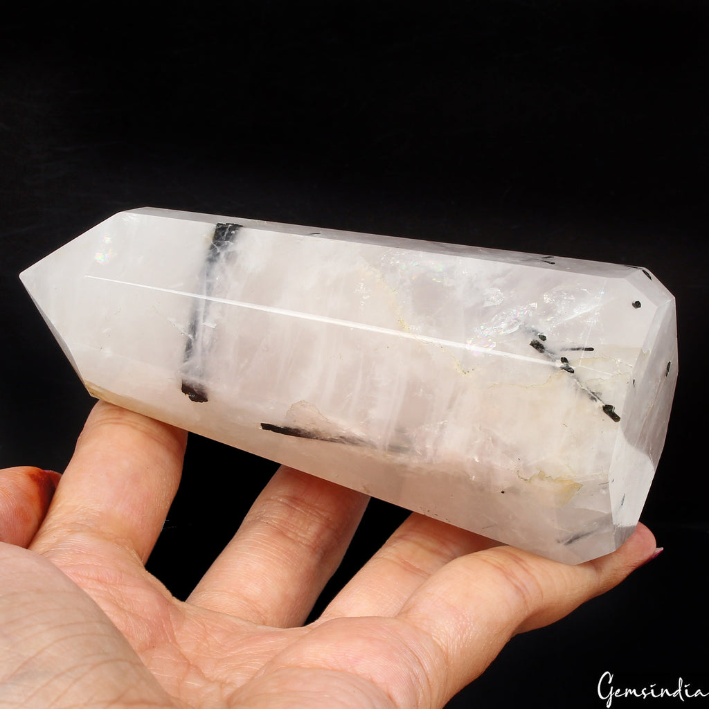 4.5 Inch Black Tourmaline Rutilated Quartz Obelisk Tower Crystal Point Healing