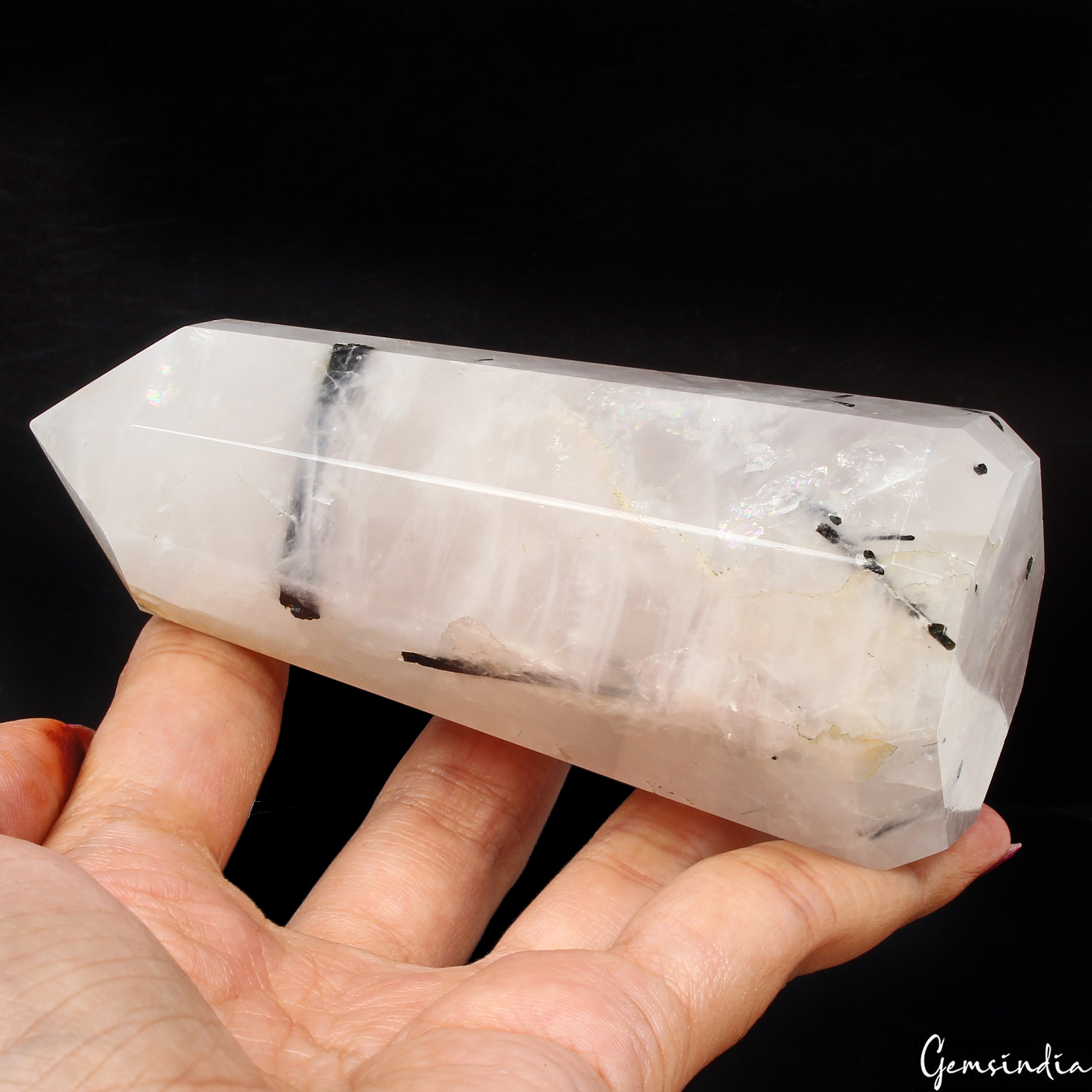 4.5 Inch Black Tourmaline Rutilated Quartz Obelisk Tower Crystal Point Healing