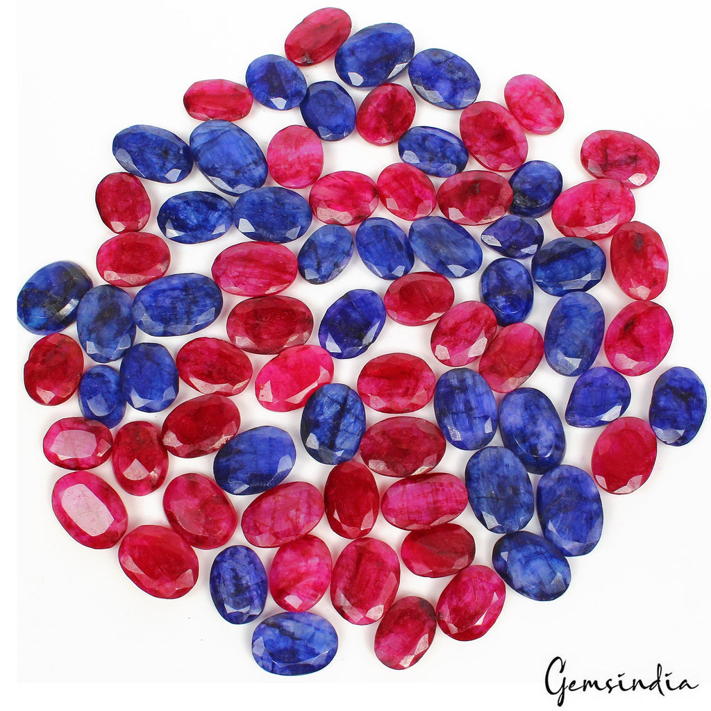 770 Ct/74 Pcs Natural Red Blue Beryl Oval Faceted Cut Loose Gems Lot For Jewelry