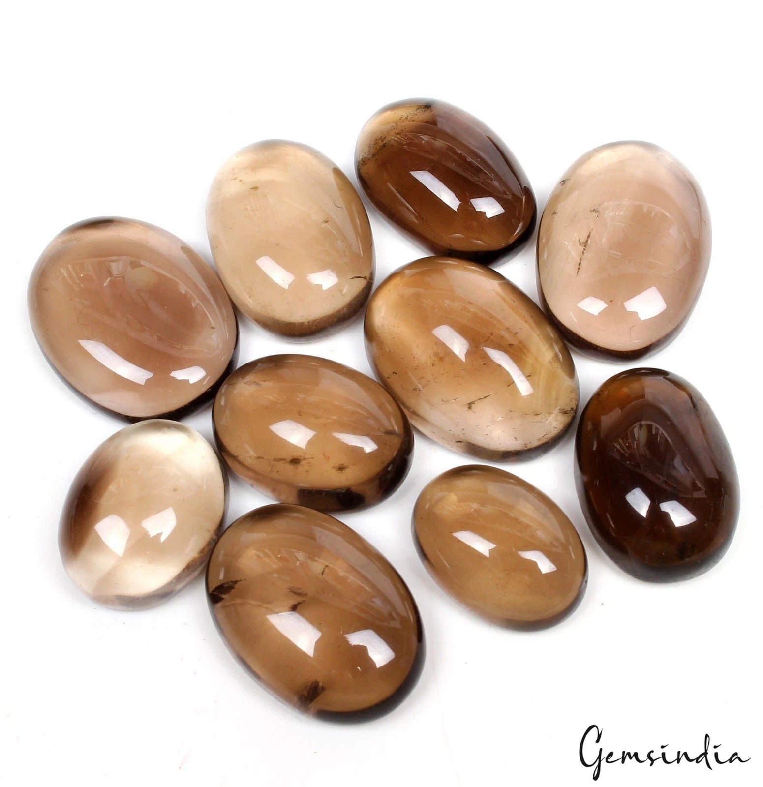 380 Cts/10 Pcs Natural Untreated Brown Smoky Quartz Oval Loose Gems For Jewelry