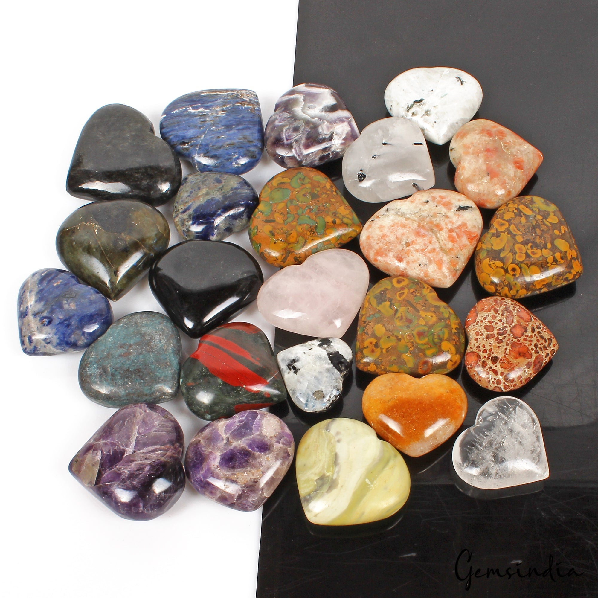24 Pcs Heart Shaped Natural Crystals Bulk Healing Multi Gemstones Collection-2Kg