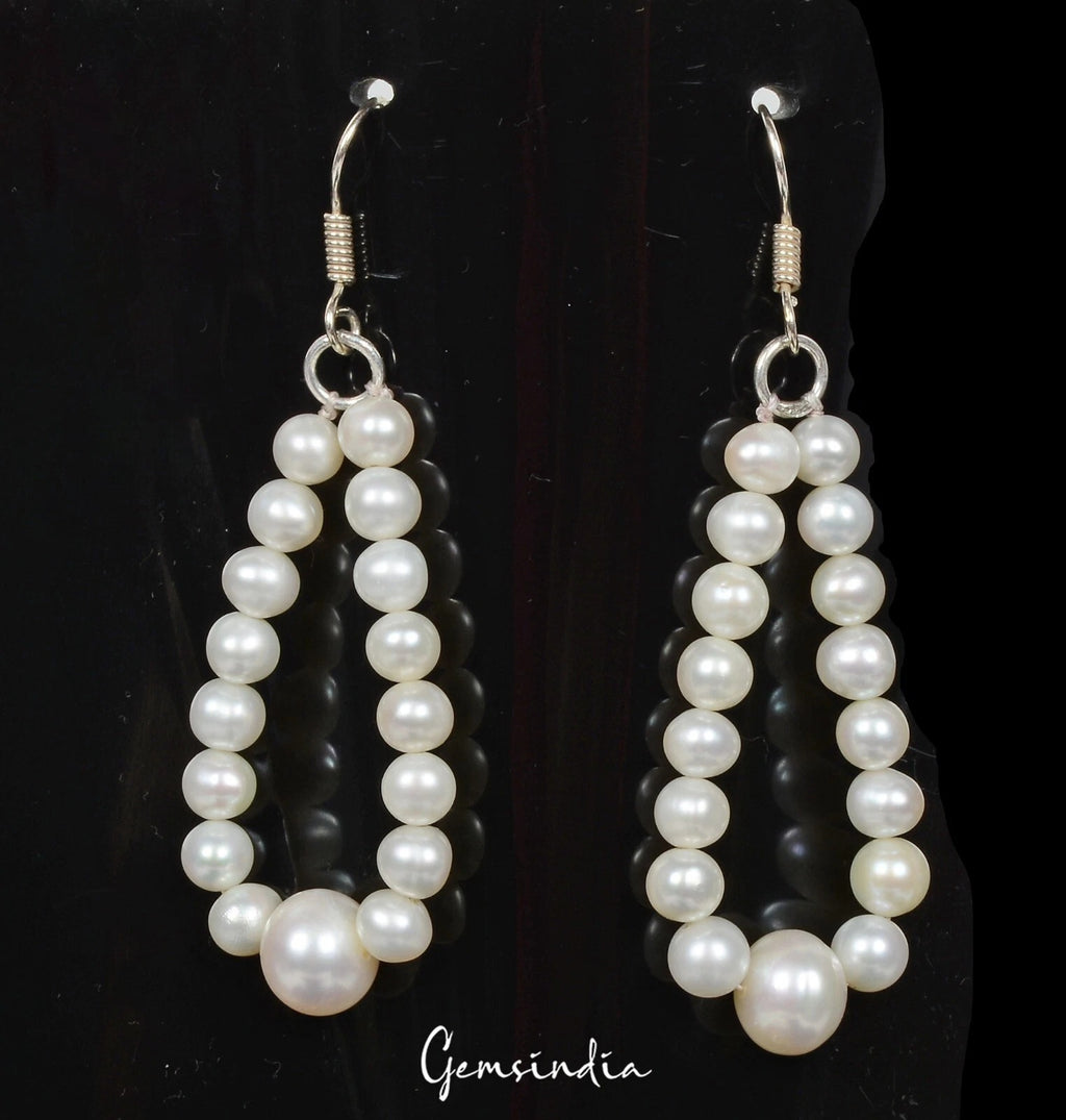 Pearl Earrings, Untreated, WHITE GEM — 2.75 ", 57.30 Ct, India