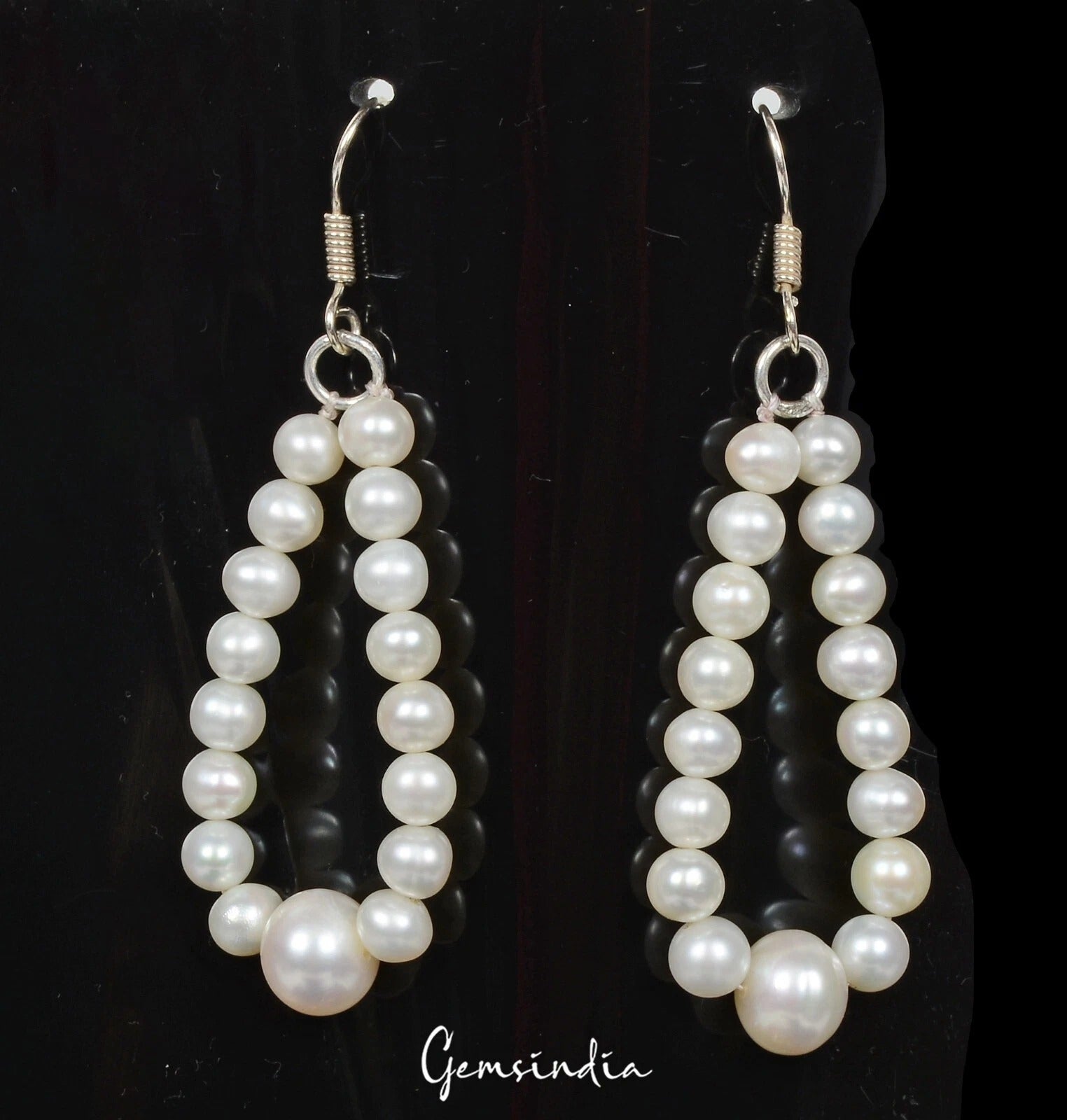 Pearl Earrings, Untreated, WHITE GEM — 2.75 ", 57.30 Ct, India