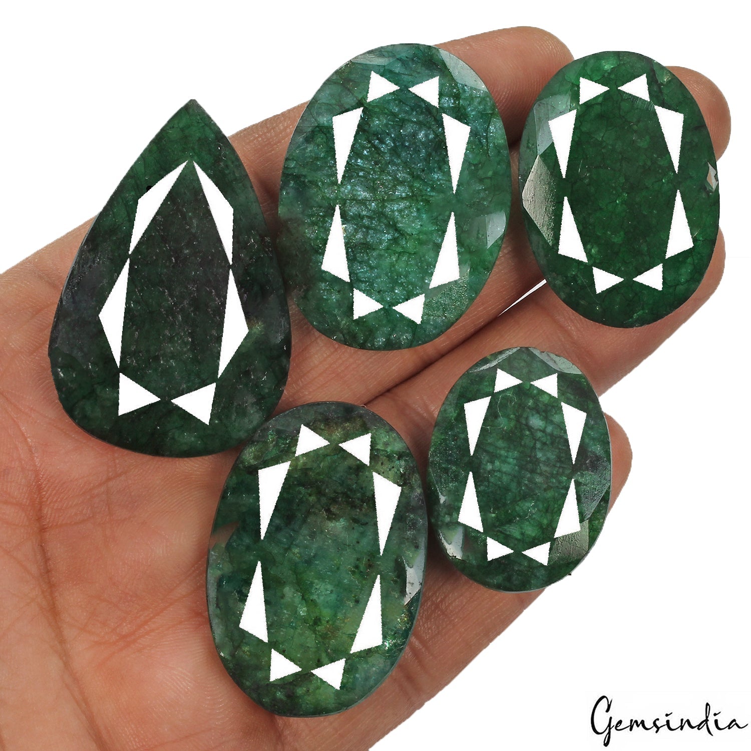 Certified 370 Cts/5 Pcs Natural Bottle Green Colombian Emerald Mix Faceted Gems