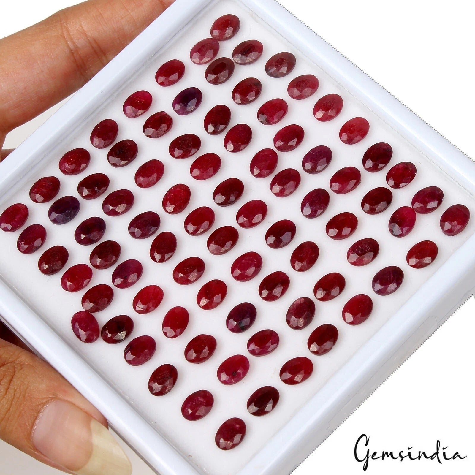 98.30 Ct/81 Pcs Natural Dark Red Ruby Calibrated 7*5mm Oval Cut Gems For Jewelry