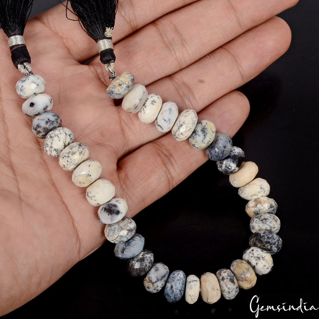 165.70 Cts/31 Pcs Natural Bi Color Dendrite Opal Gem Round Drill Beads Strand 8"