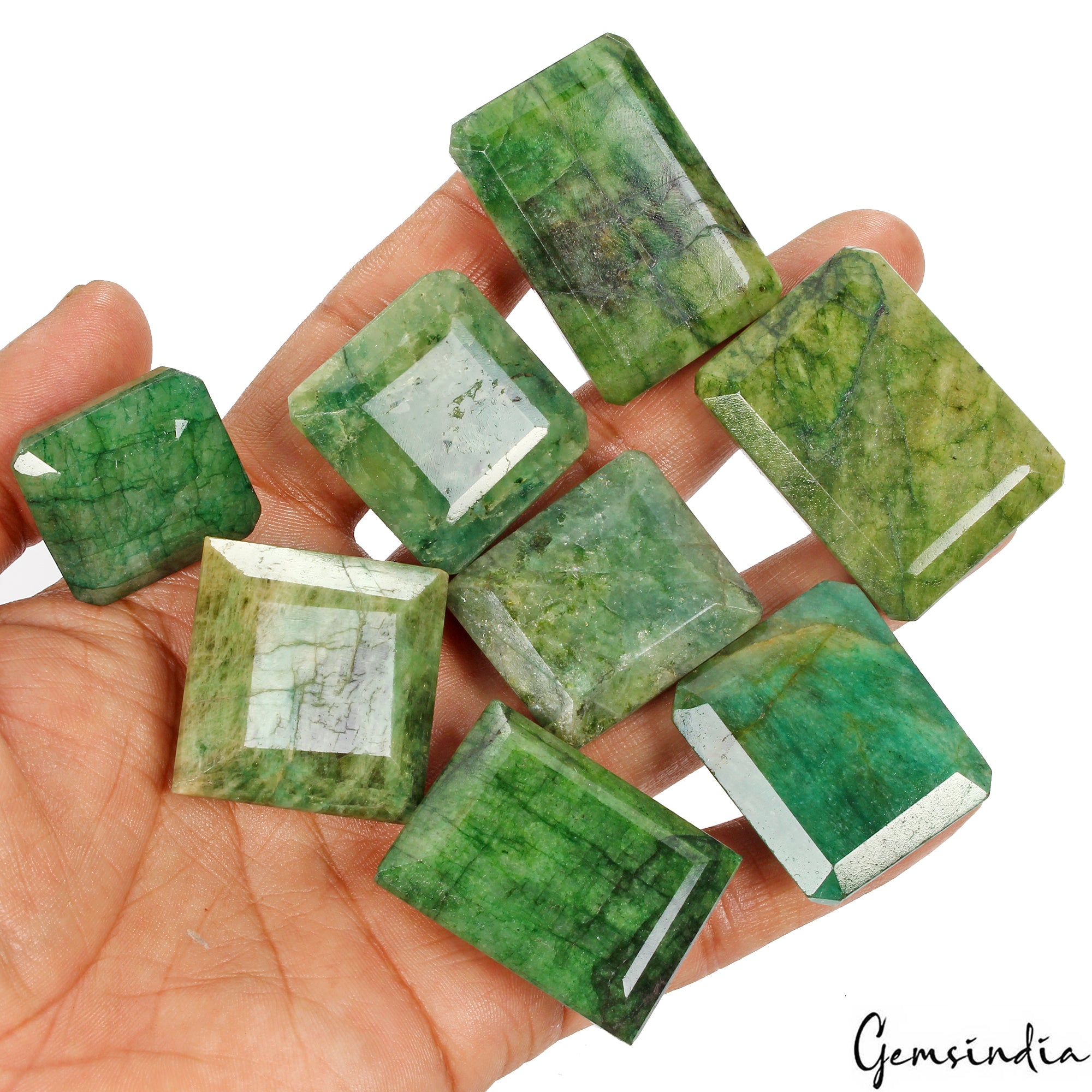 Emerald Lot, Loose Gemstone, Color Enhanced, Green — 8 Pieces, 26mm to 45mm, 1200 Ct, Brazil
