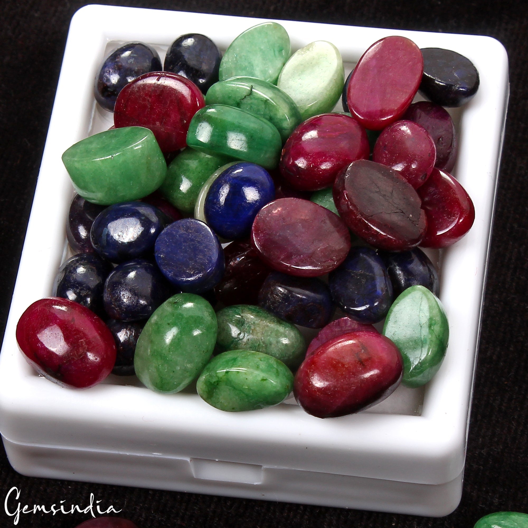 Certified 300 Ct Natural Ruby Emerald Sapphire Oval Cabochon Loose Gemstones Lot