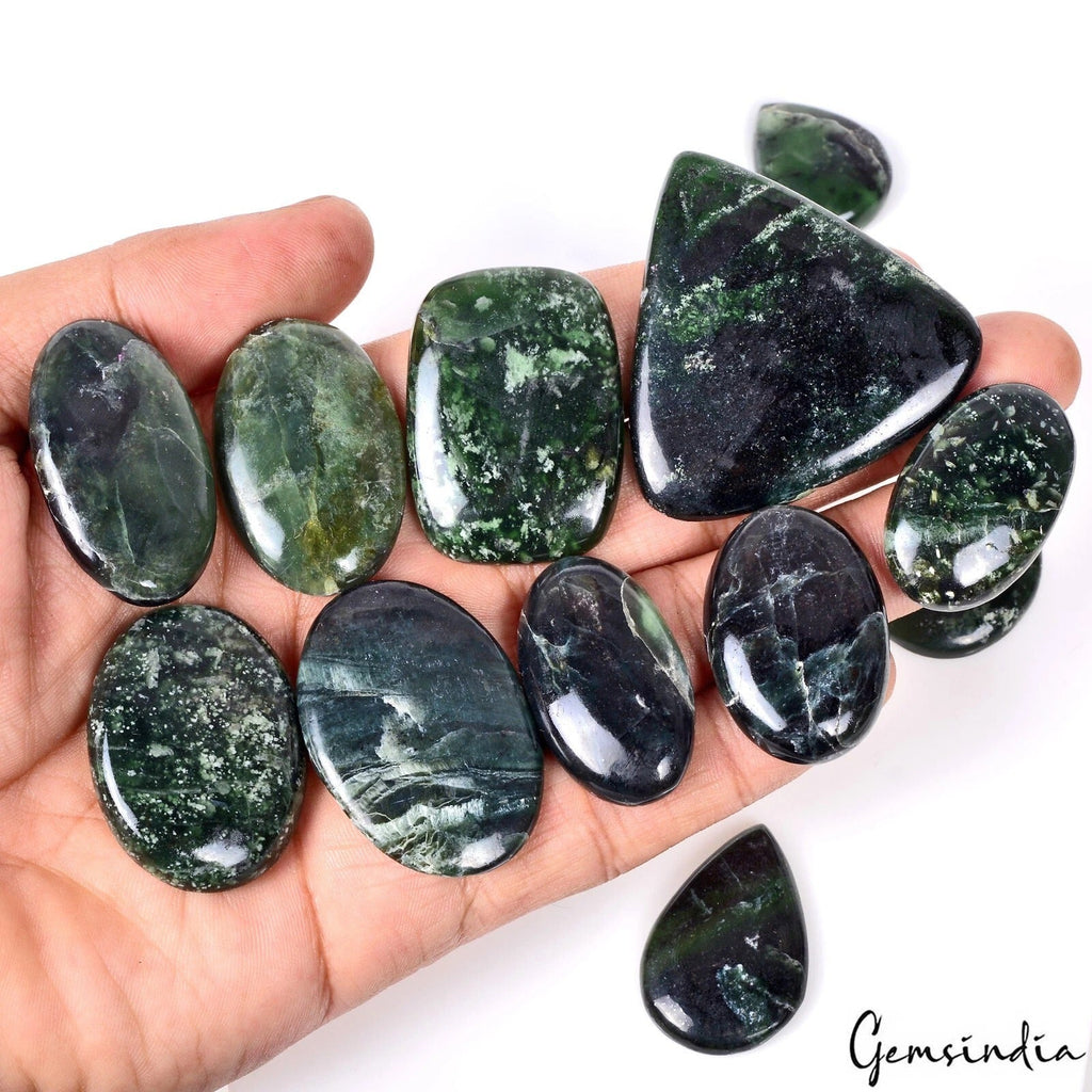 530 Ct Natural Dark Green Serpentine 25-47mm Mix Cab Untreated Loose Gemstones