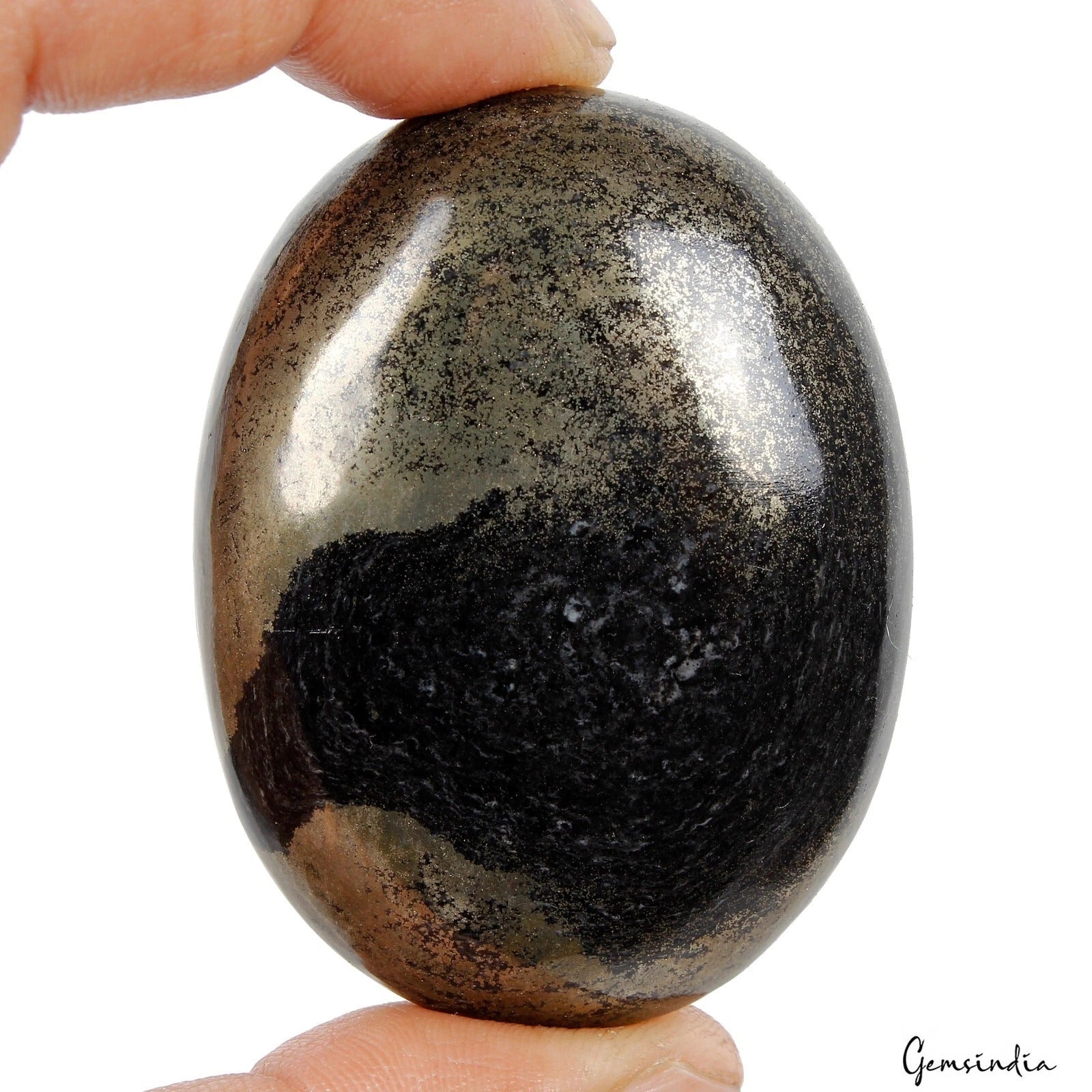 Pyrite Cabochon, Untreated, Gold — 60 x 45 x 19mm, 620 Ct