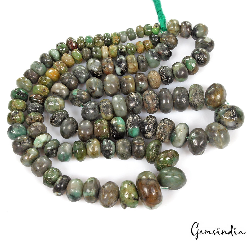 1000 Cts/2 Pcs Natural Untreated Green Emerald Round Beads Strand ~16"Each Long