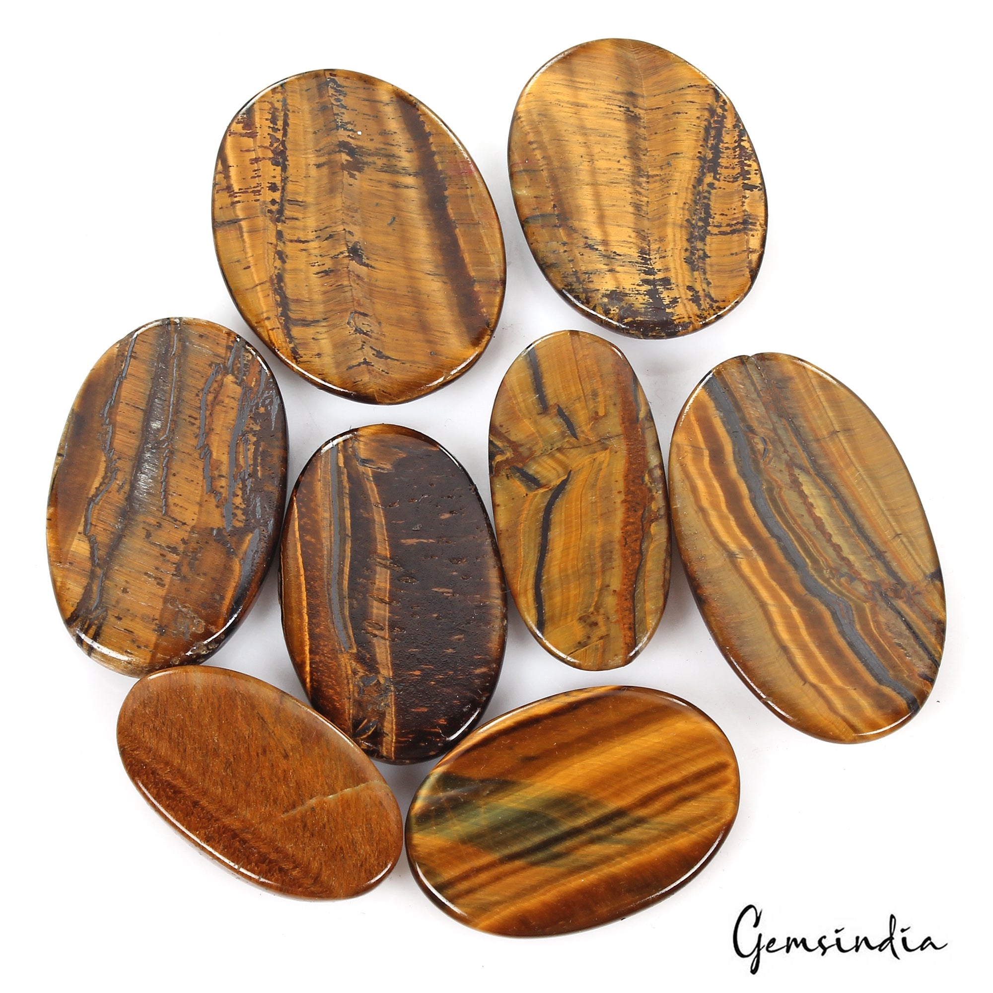 480 Ct/8 Pcs Natural Untreated Bi Color Tiger Eye Oval Cab Loose Gem For Jewelry