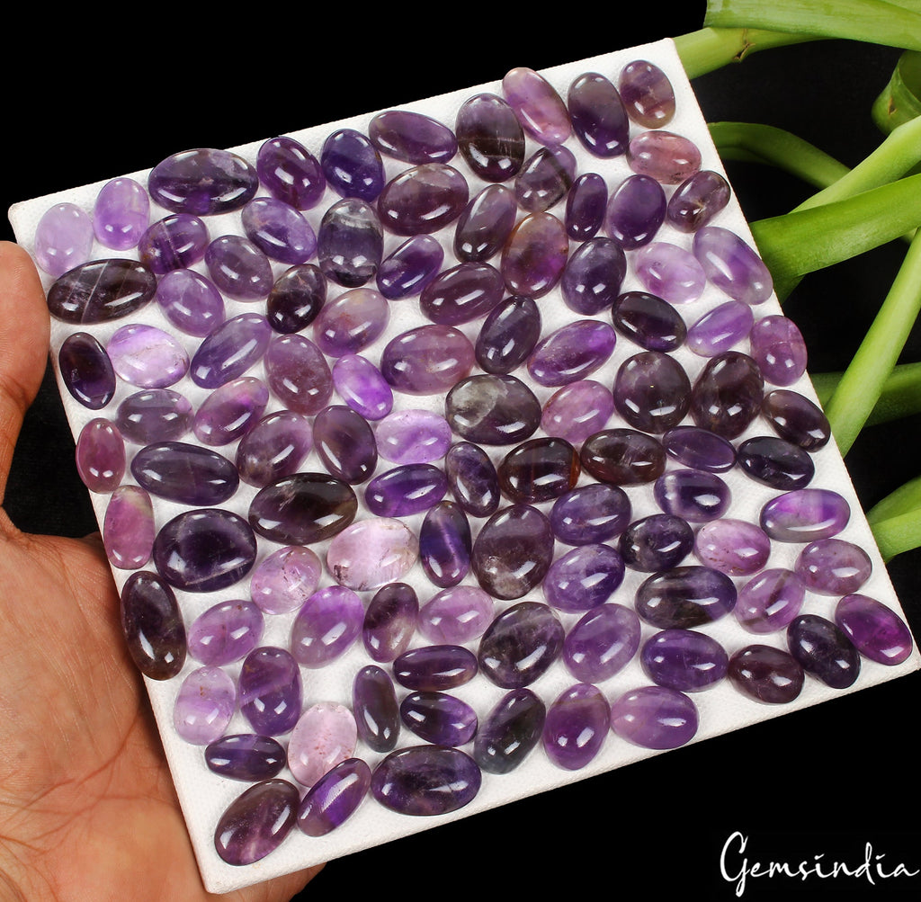 100 Pcs Natural Purple Amethyst Oval Cabochon Loose Gemstone Lot 16-23MM 1150 Ct