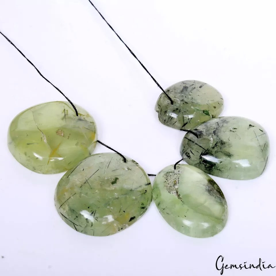 Prehnite Lot, Cabochon, Untreated, Black — 5 Pieces, 25mm to 31mm, 260.00 Ct