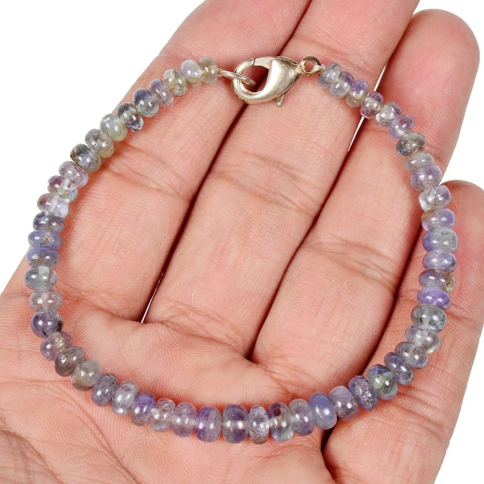 58.80 Cts Natural Blue Tanzanite 7.5" Long Untreated Cabochon Beads Bracelet
