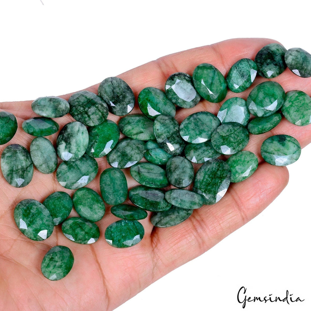 Emerald Lot, Loose Gemstone, Color Enhanced, Green — 43 Pieces, 14mm to 18mm, 228.30 Ct, Brazil
