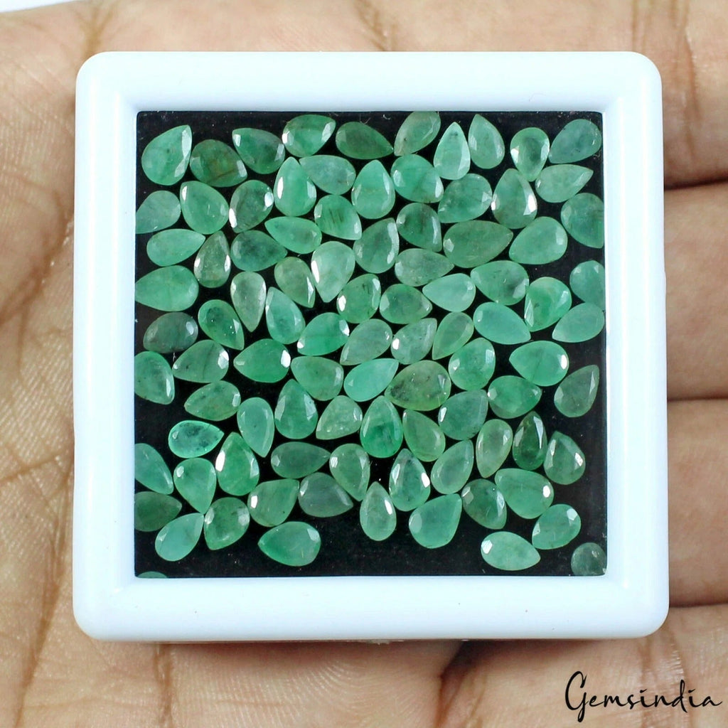 Certified 37.30 Ct/95 Pcs Natural Colombian Green Emerald 5mm-6mm Pear Cut Gems