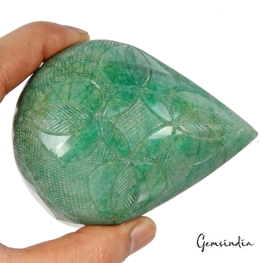 Certified 2145 Ct Natural Brazilian Green Emerald Pear Hand Carved Huge Size Gem