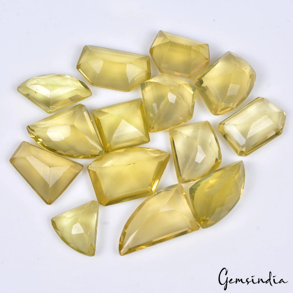 Natural Lemon Quartz Fancy Cut Loose Gemstone Lot 14 Pcs 15-35MM 221.30 CT