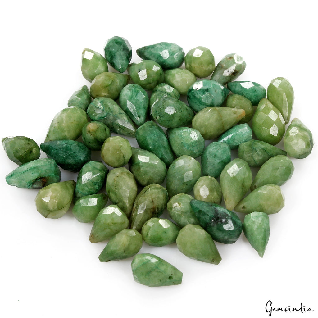 230 Cts/50 Pcs Natural Green Emerald Pear Checker Cut Loose Drill Briolette Gems