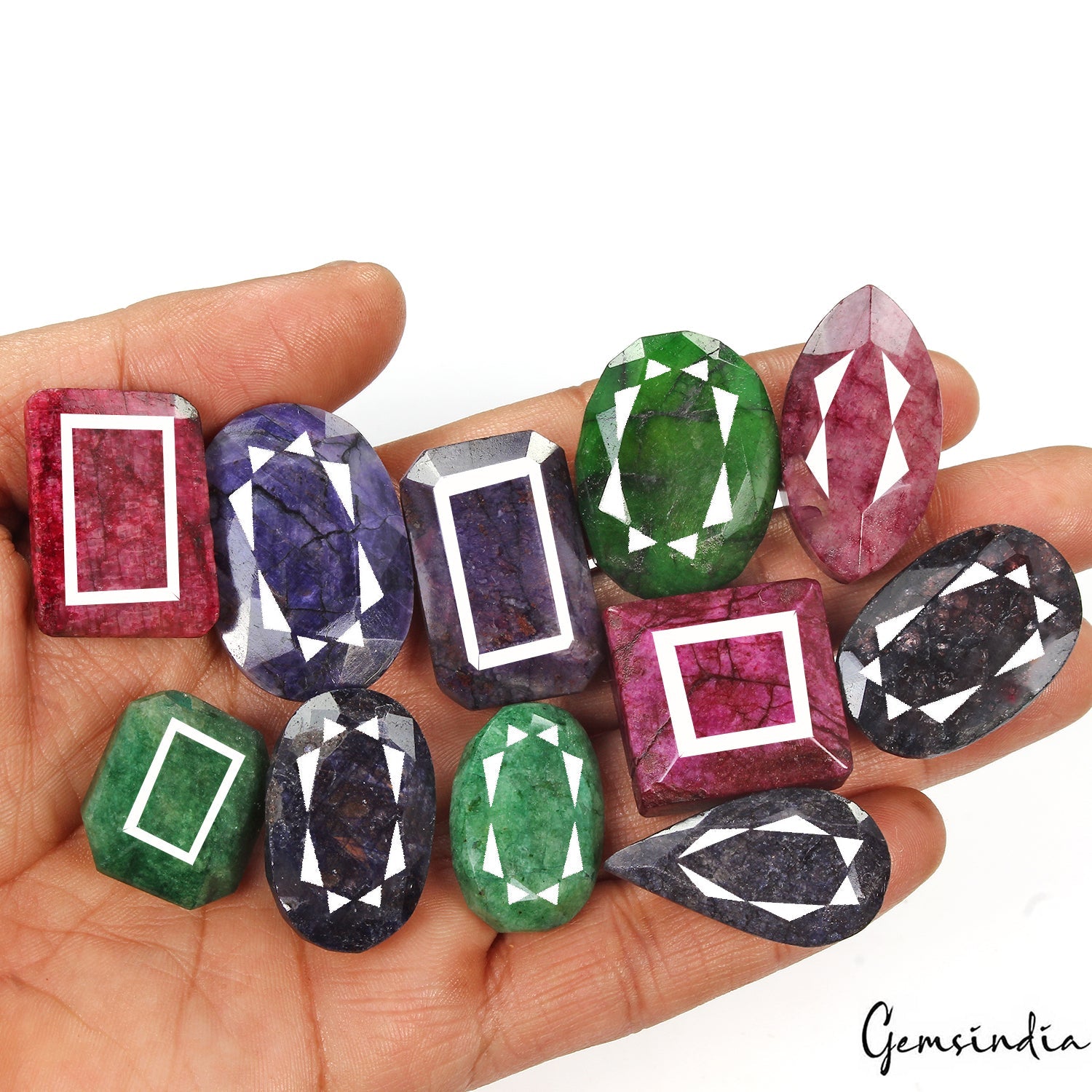 820 Cts/11 Pcs Natural Multi Color Emerald Red Beryl Sapphire Mix Cut Loose Gems